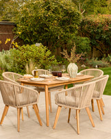 Tuscany teak wood garden 6 seater dining table with 6 Tuscany chairs set