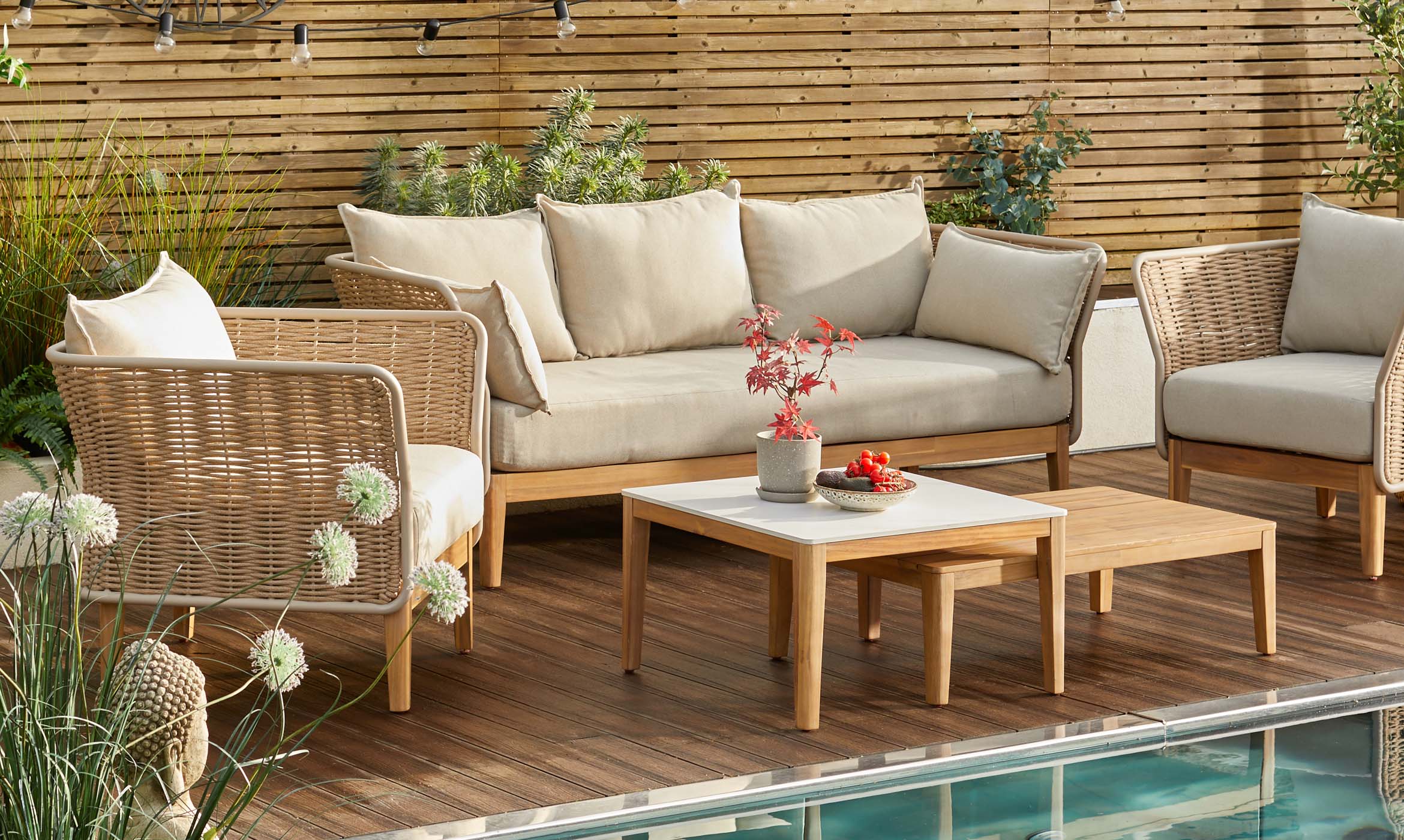 Tuscany natural fabric acacia wood garden armchair