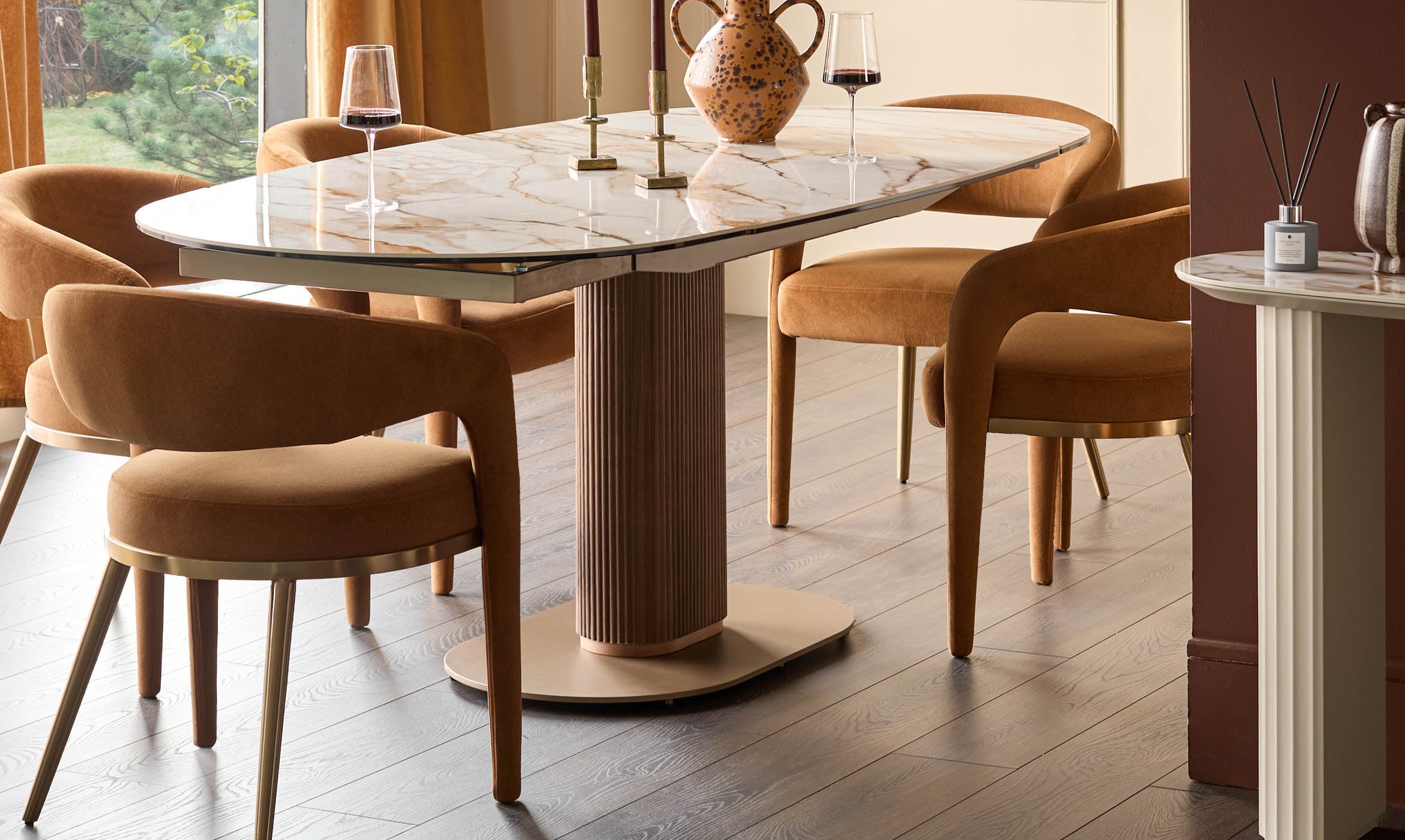 Vidal natural ceramic 4-6 seater extending dining table