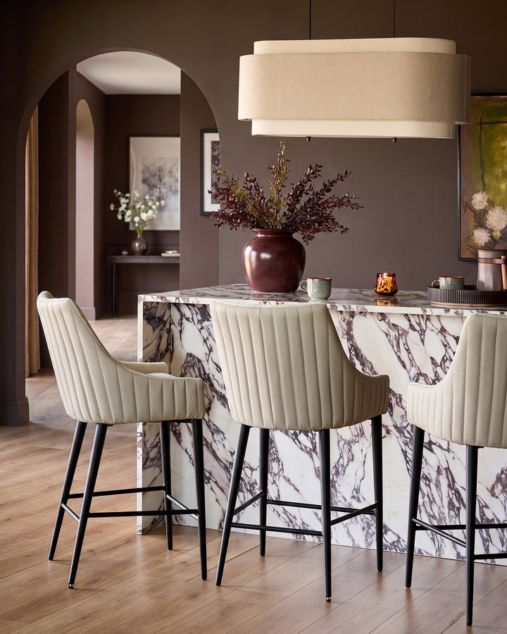 Whitney cream fabric and light grey faux leather bar stool