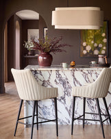 Whitney cream fabric and light grey faux leather bar stool