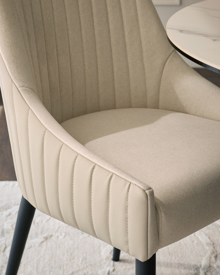 Whitney cream fabric and light grey faux leather dining chair