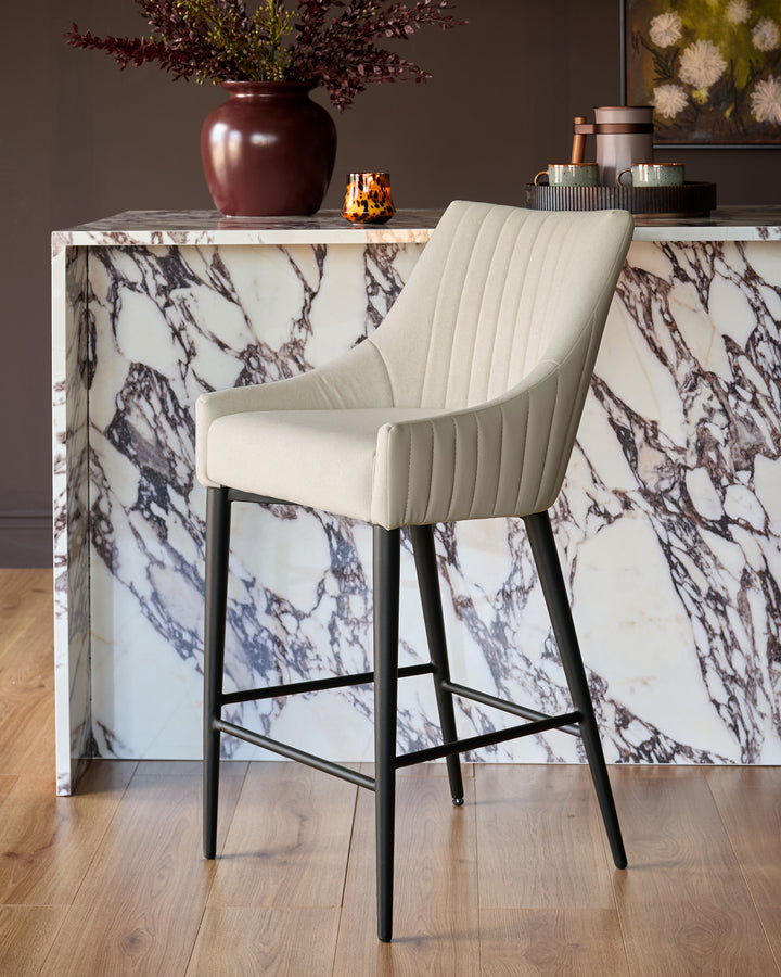Whitney cream fabric and light grey faux leather bar stool