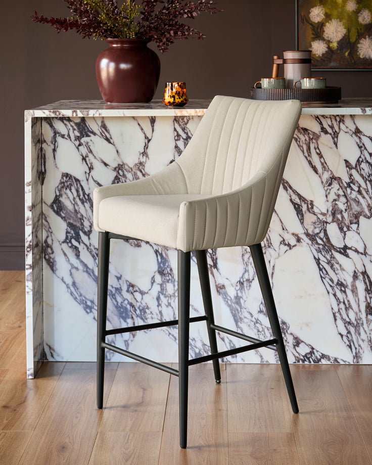 Whitney cream fabric and light grey faux leather bar stool