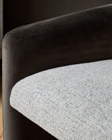 Wren grey fabric and mocha velvet black steel cantilever dining chair