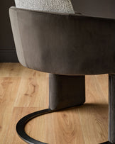 Wren grey fabric and mocha velvet black steel cantilever dining chair