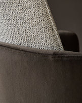 Wren grey fabric and mocha velvet black steel cantilever dining chair
