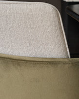 Wren natural fabric and olive green velvet black steel cantilever dining chair