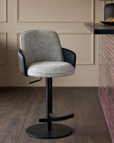 Wren grey fabric and black faux leather gas lift bar stool