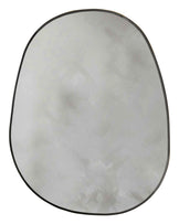 Caspian Pond Wall Mirror with black frame and organic oval shape against white background.