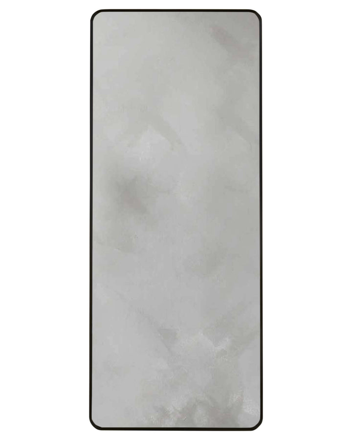 Yannis rectangular full-length leaner mirror with black frame, shown in portrait orientation against white background.