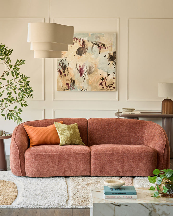 Zoey apricot chenille 3 seater sofa