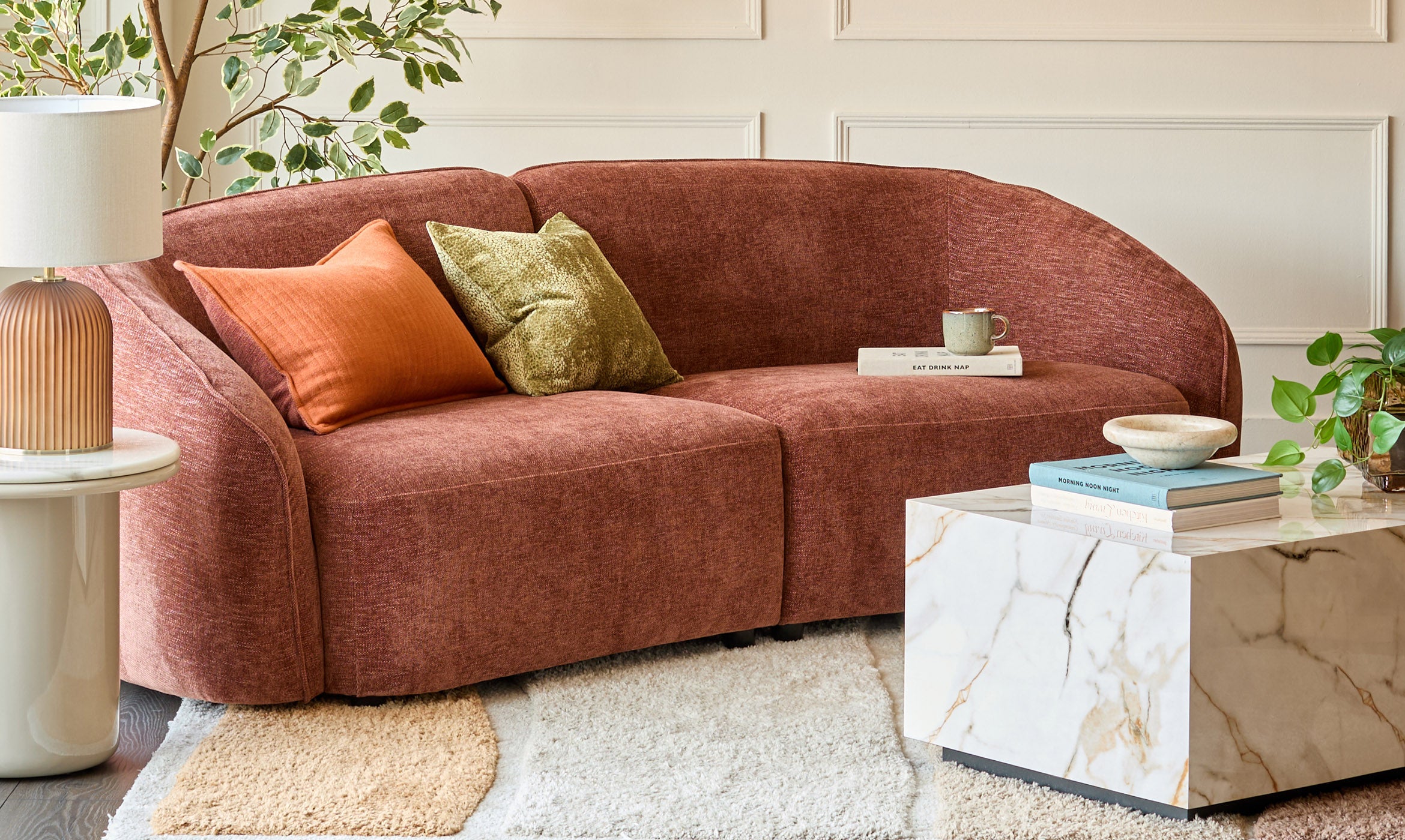 Zoey apricot chenille 3 seater sofa