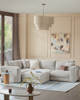 Lynetta natural grey chenille small corner sofa with footstool