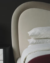 Naomi champagne velvet and natural chenille fabric king size ottoman storage bed