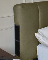 Lillian olive green fabric king size ottoman storage bed