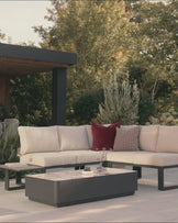 Savannah black garden large corner bench with Bianco coffee table set