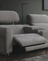 Kenzie light grey fabric recliner 3 seater sofa with console