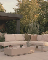 Savannah natural garden large corner bench with Bianco coffee table set