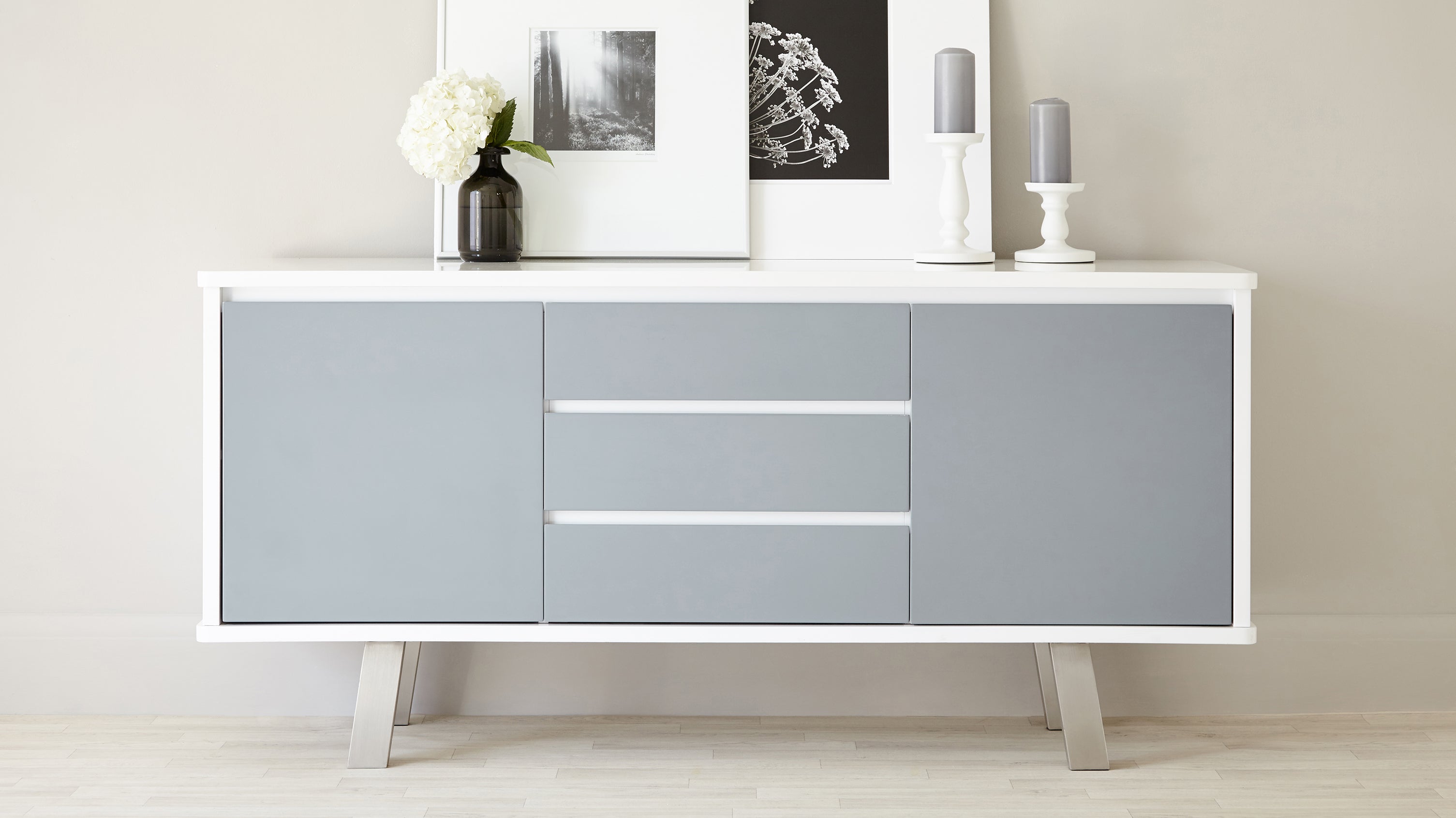 Assi White And Grey Gloss Sideboard