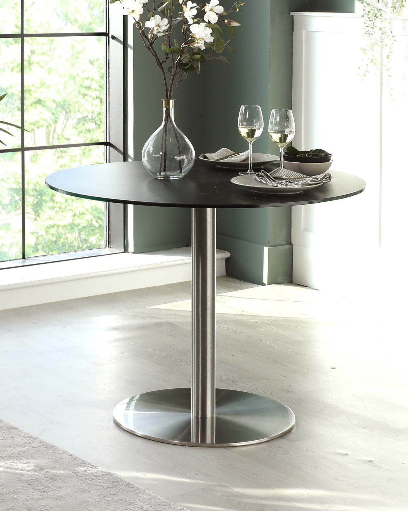 Romeo Black Marbled Ceramic and Polished Stainless Steel 4 Seater Dining Table