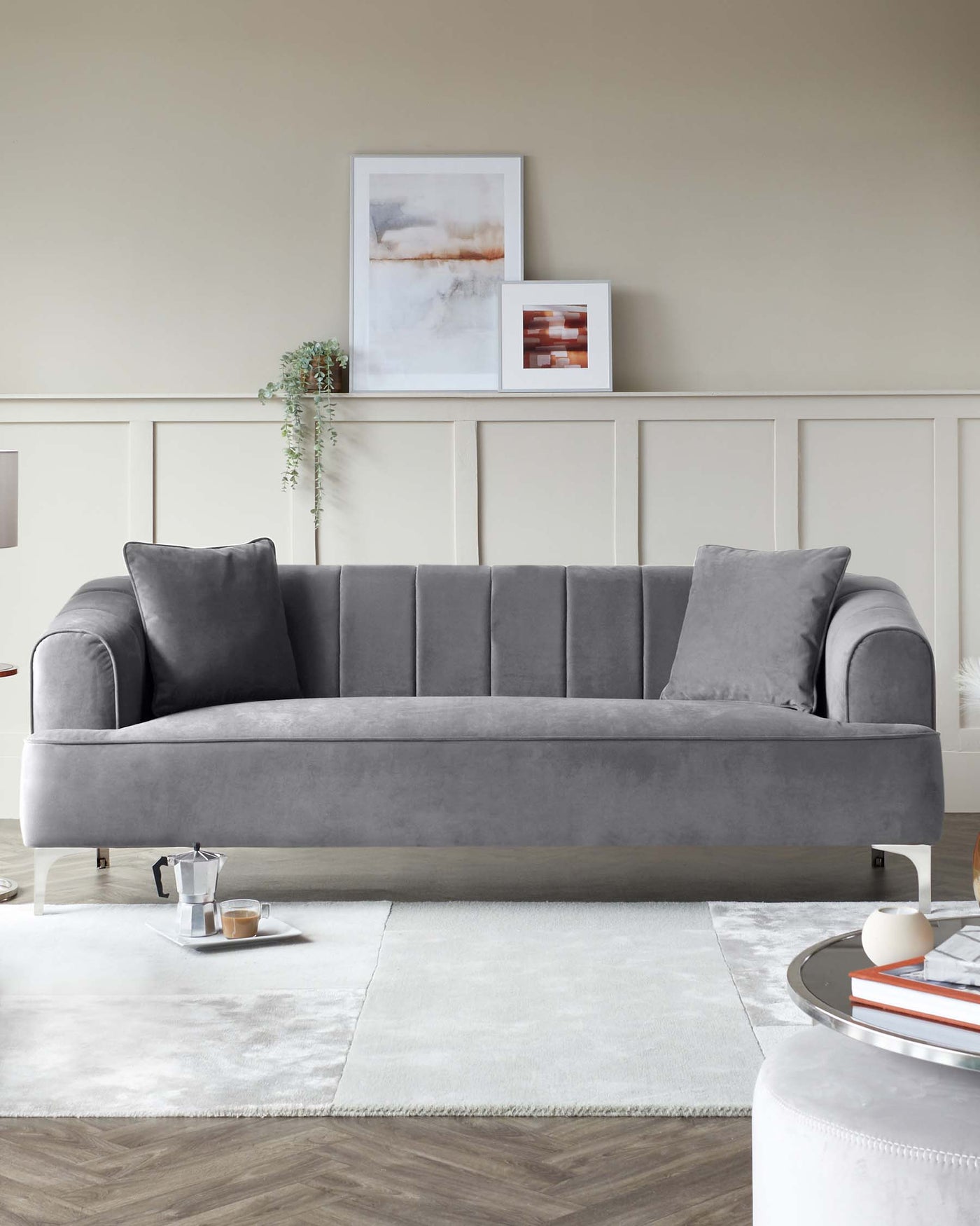 Archie II Light Grey Velvet 3 Seater Sofa