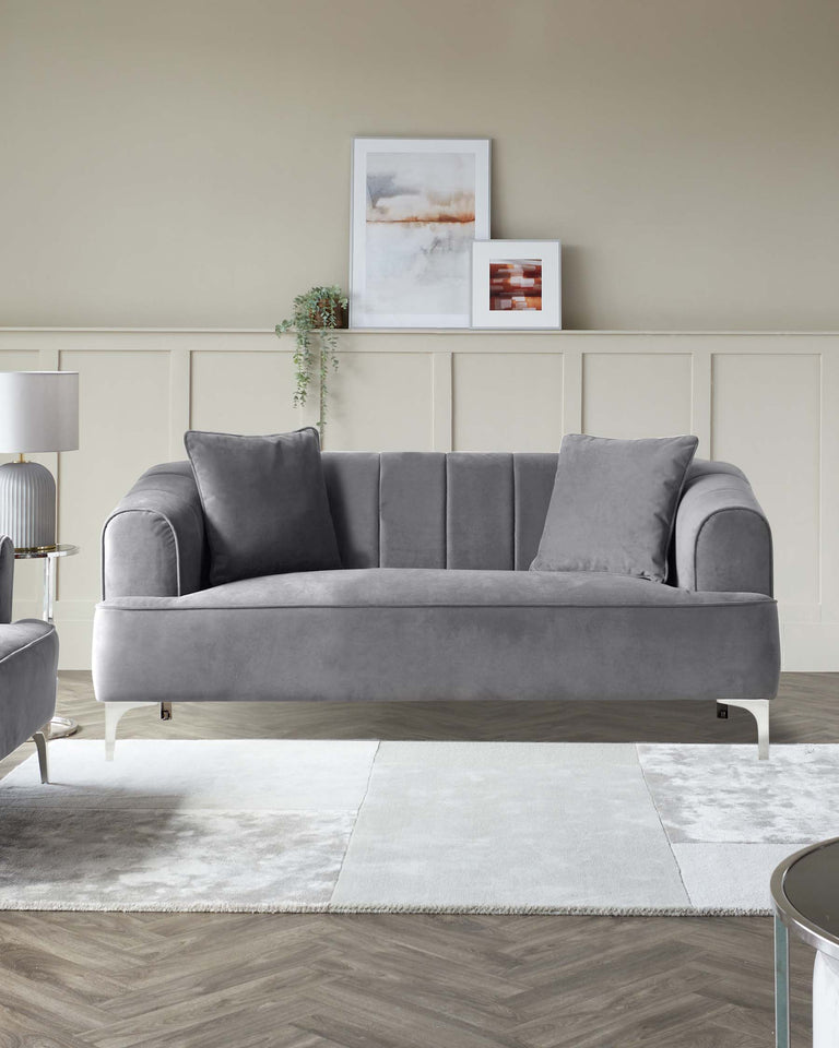 archie ii 2 seater sofa velvet light grey