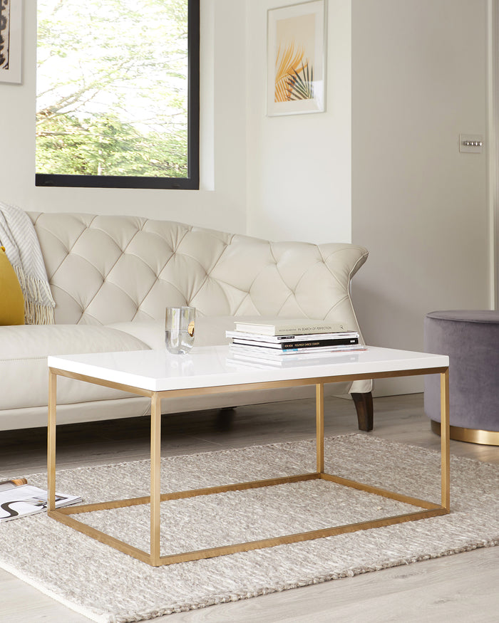 Acute Large White Gloss And Brass Coffee Table