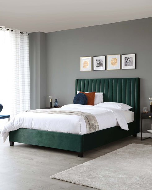Amalfi Dark Green Velvet King Size Bed With Storage