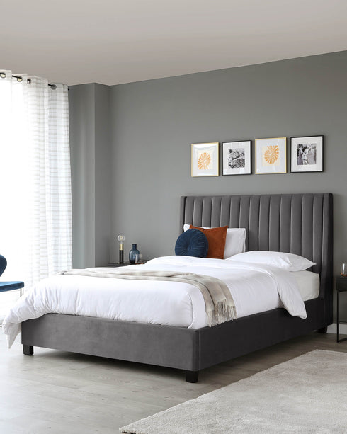 Amalfi Mid Grey Velvet Super King Size Bed With Storage