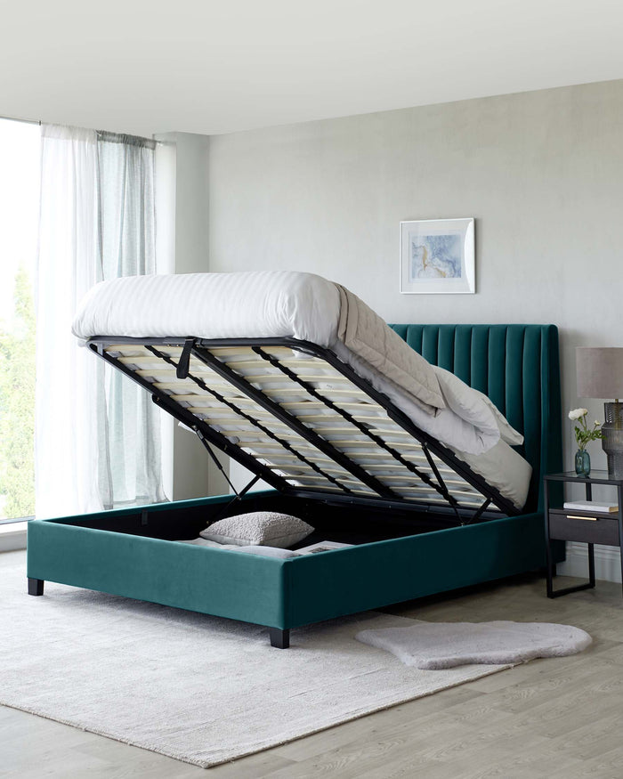 Amalfi Dark Teal Velvet King Size Bed With Storage