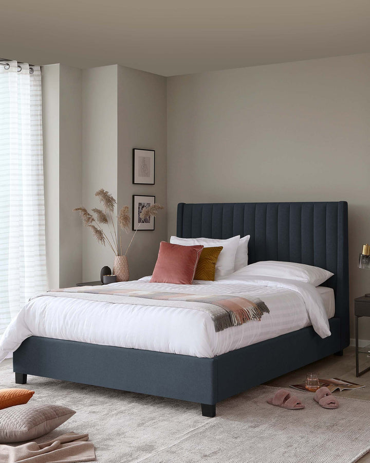 amalfi fabric double bed with storage navy
