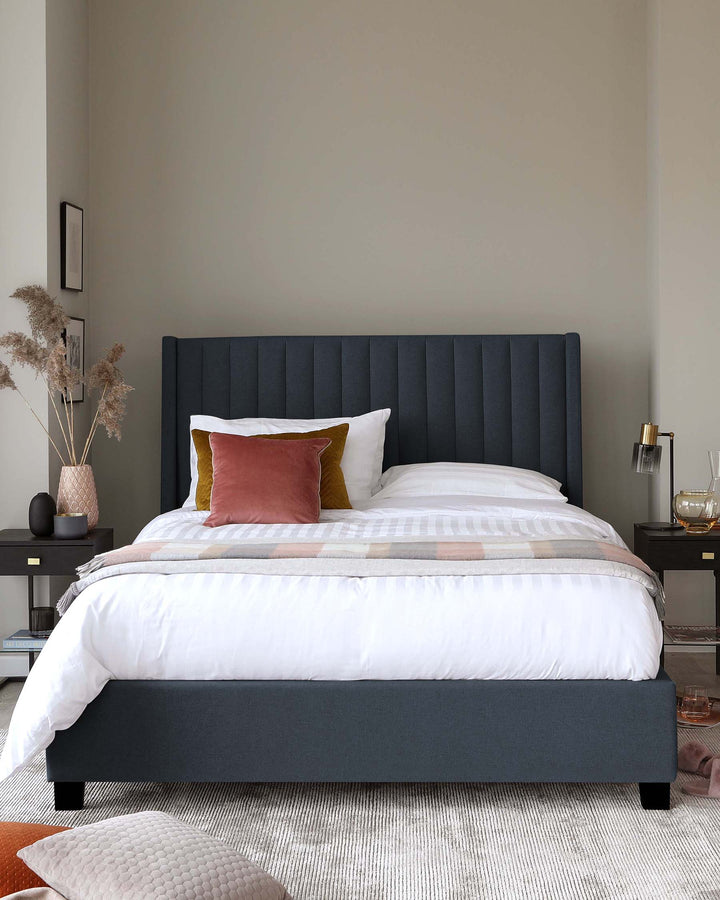 amalfi fabric double bed with storage navy
