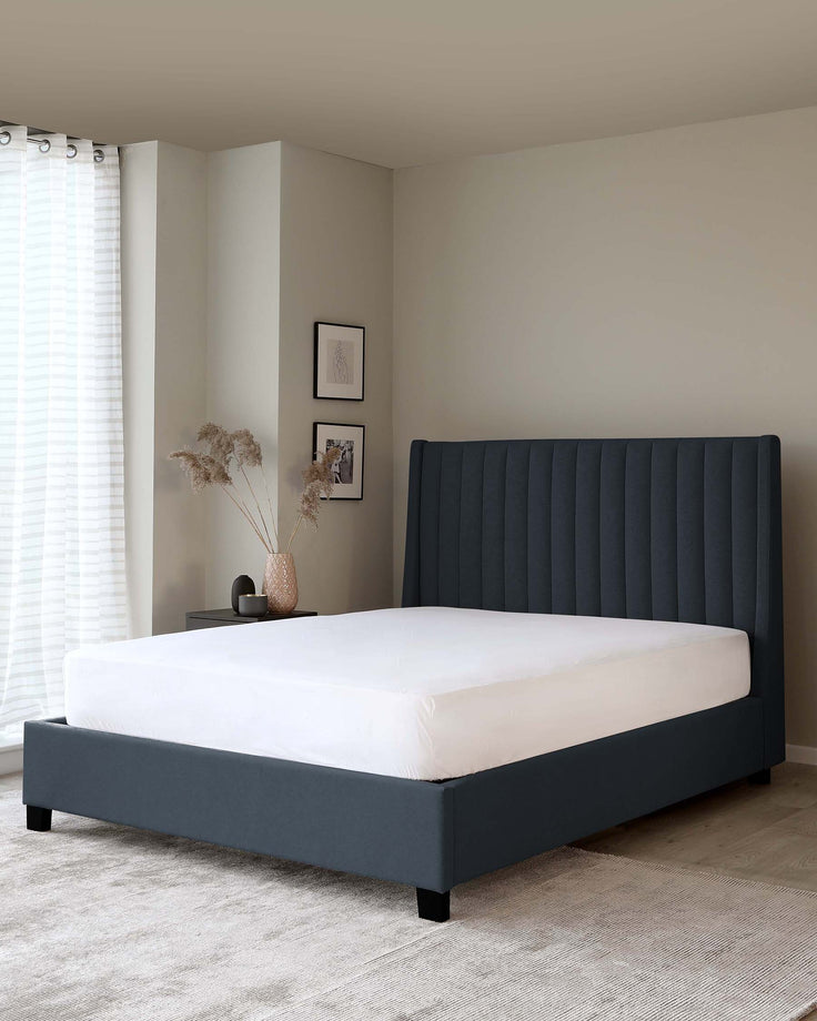 amalfi fabric double bed with storage navy