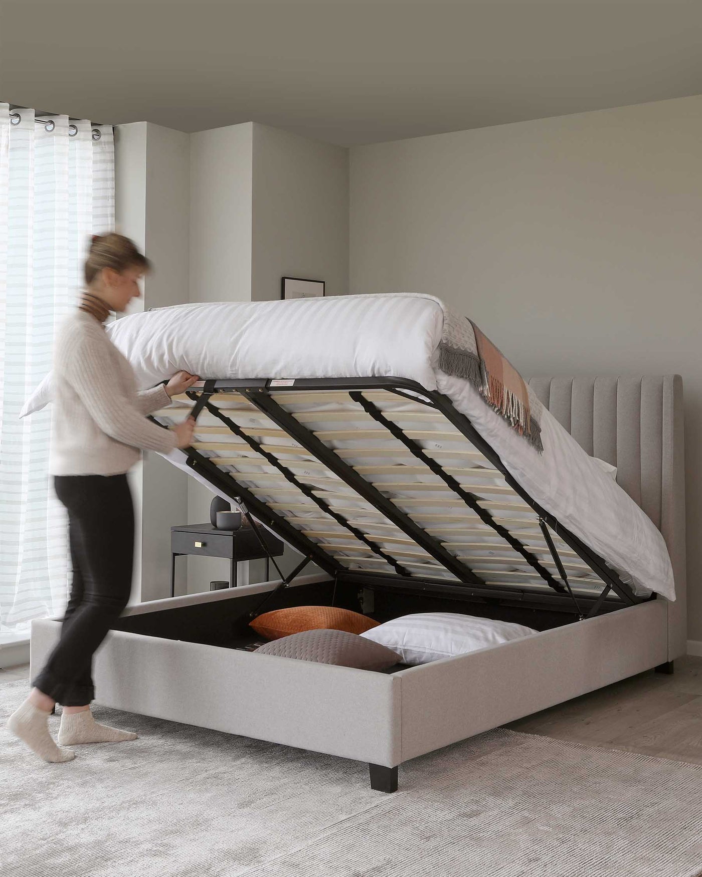 amalfi fabric king size bed with storage light grey