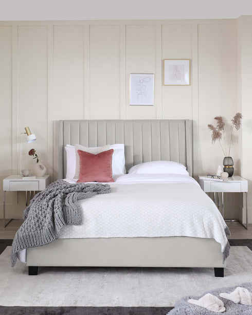 amalfi faux leather double bed with storage light grey