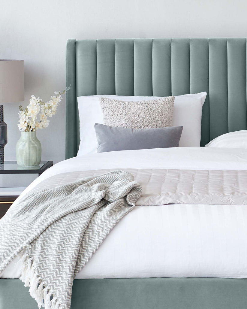 Amalfi Sage Green Velvet King Size Ottoman Storage Bed – Danetti