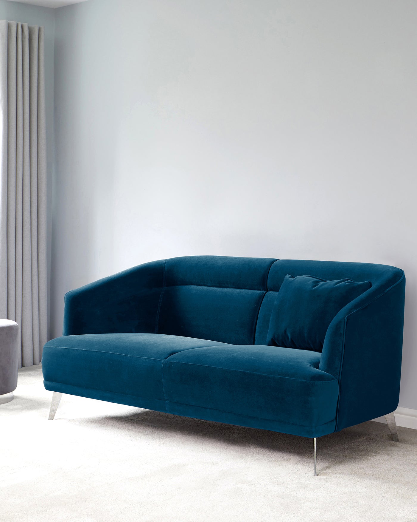 Amber Dark Blue Velvet With Chrome Leg 2 Seater Sofa