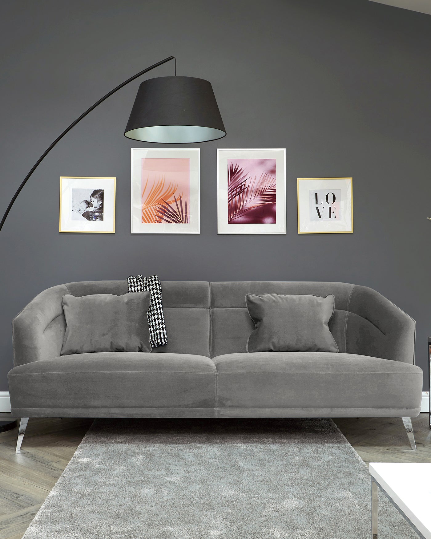 Amber Light Grey Velvet With Chrome Leg 3 Seater Sofa