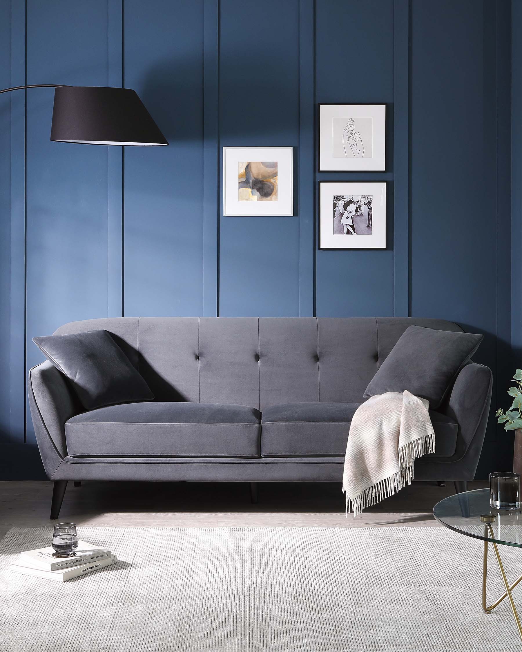 alpine 3 seater velvet sofa dark grey