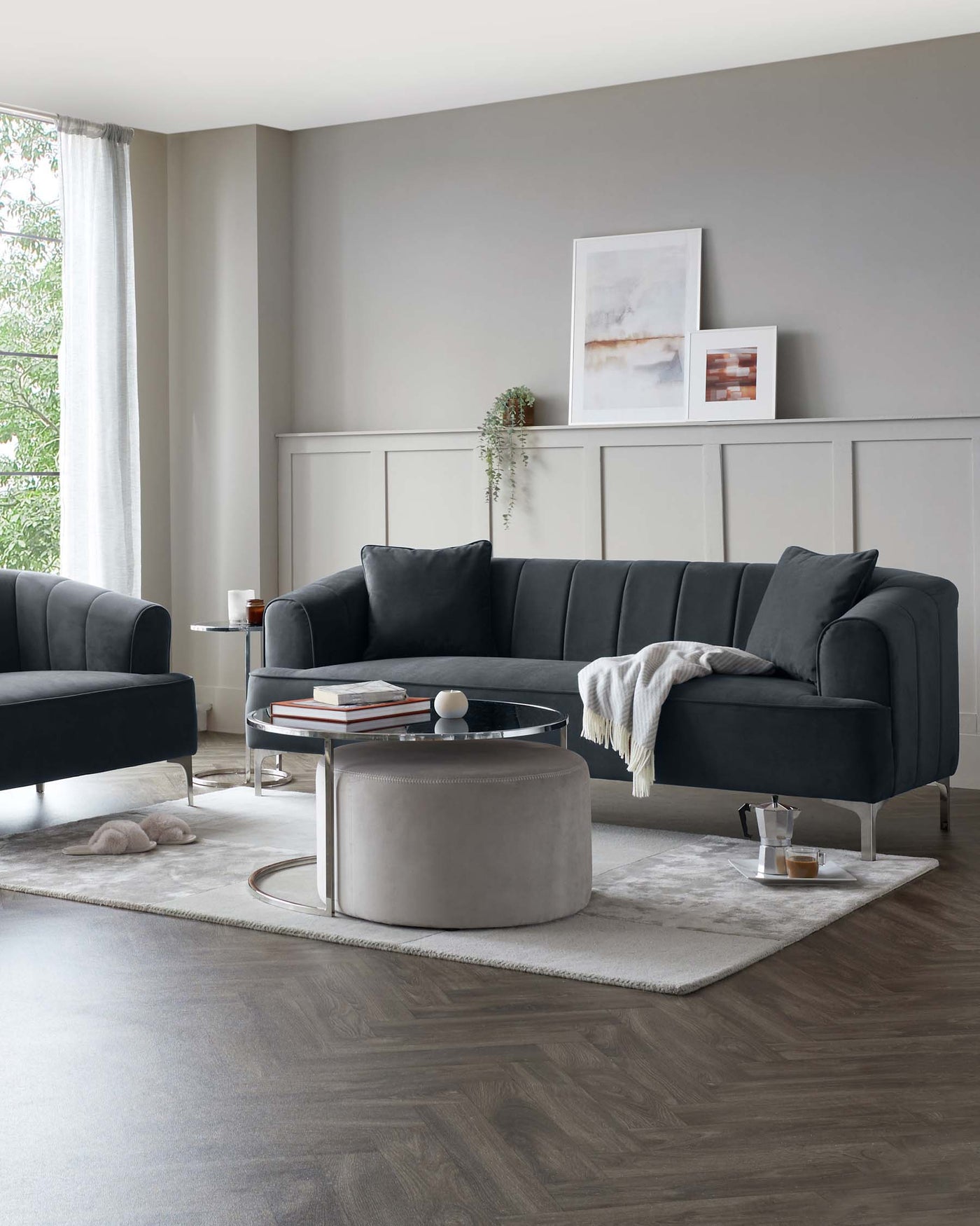 archie ii 3 seater sofa velvet dark grey