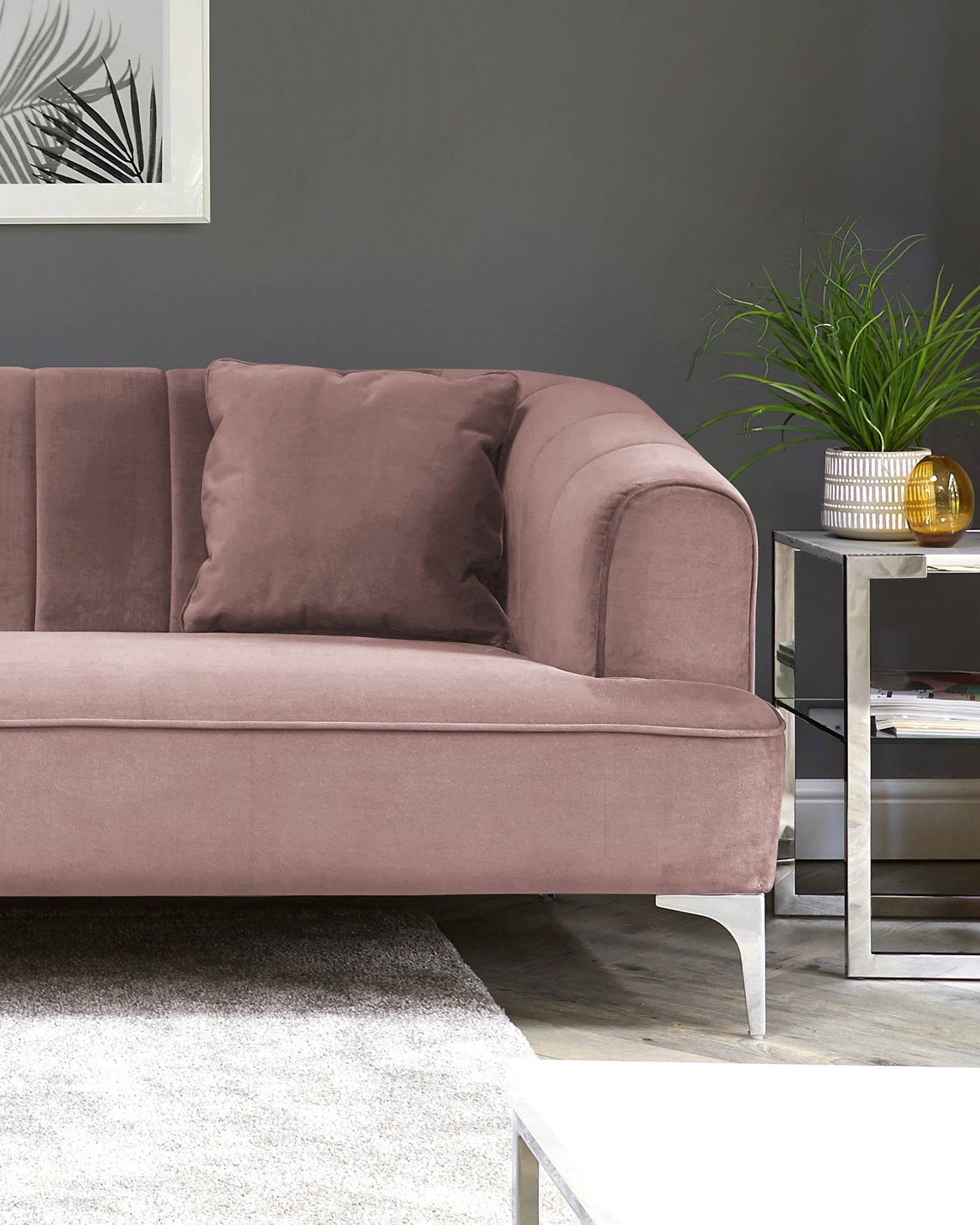 Archie Blush Pink Velvet With Chrome Leg 2 Seater Sofa