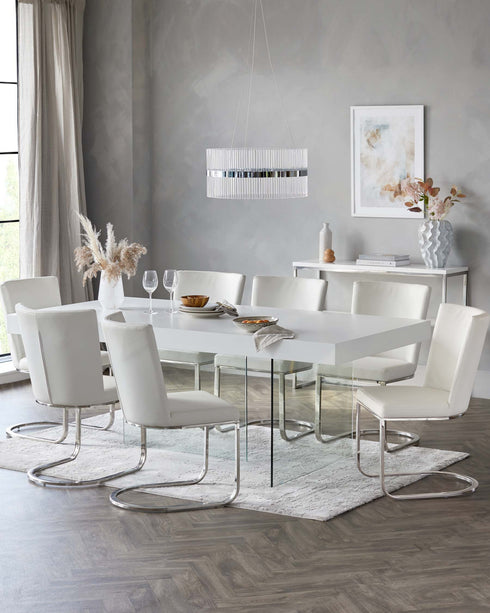 Aria White Wood And Glass 8 Seater Dining Table