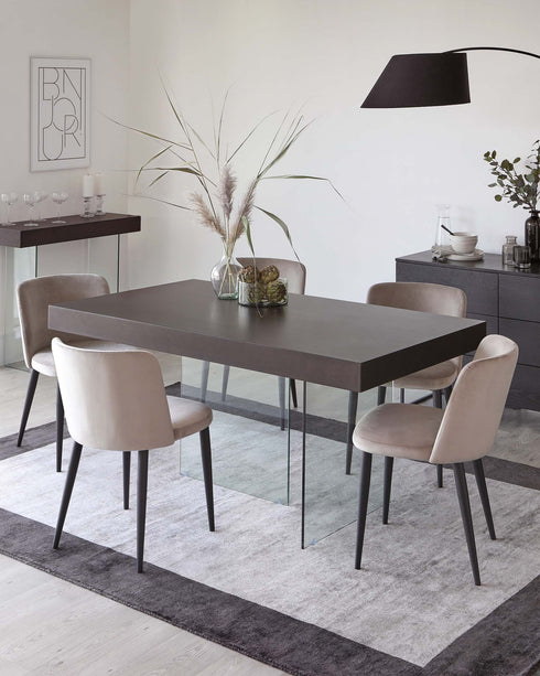 aria and glass 6 seater dining table dark
