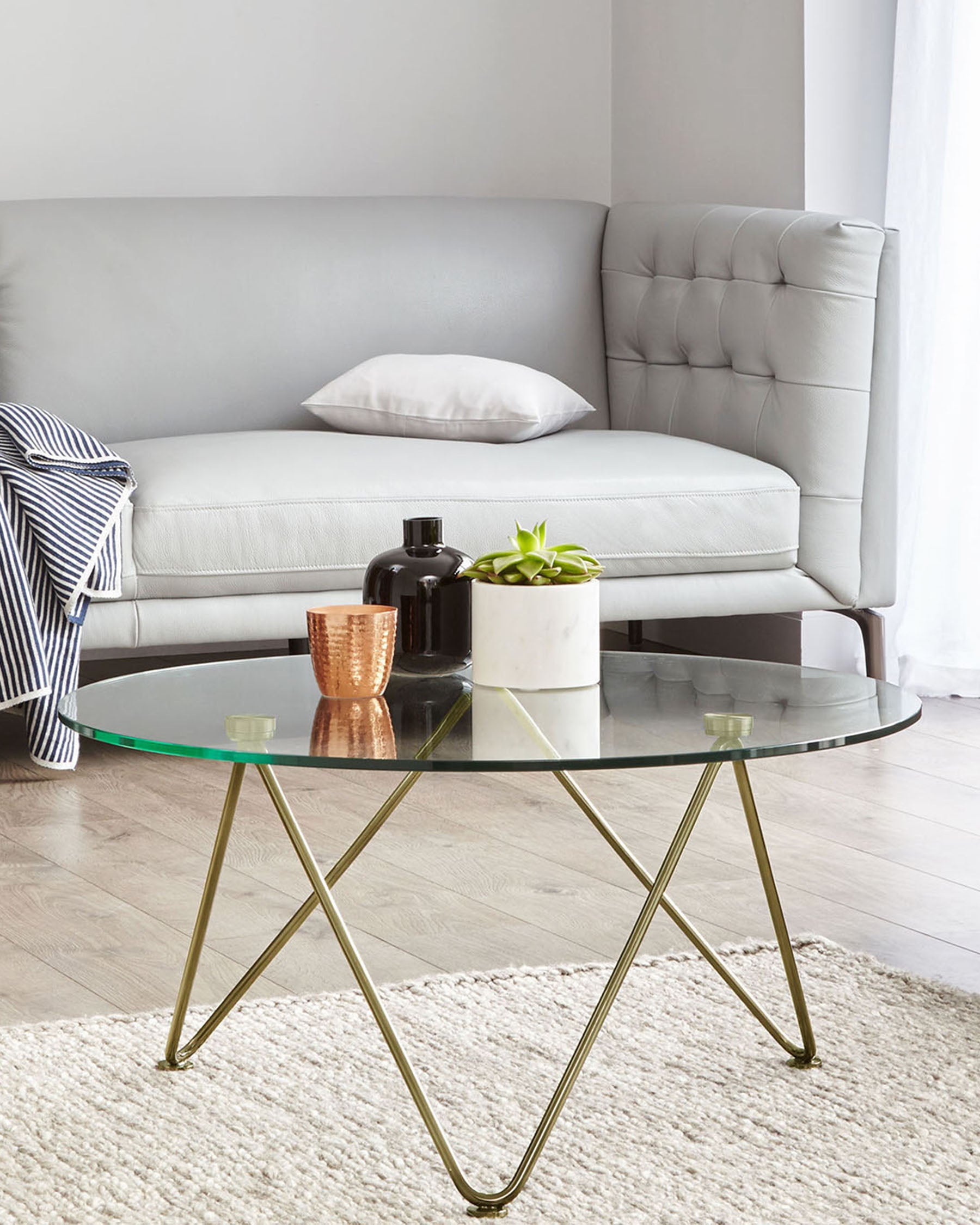 ripple glass and brass coffee table