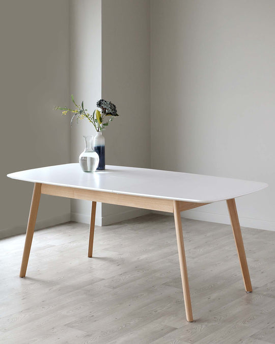 White Scandi Extendable Dining Table with Oak Legs from