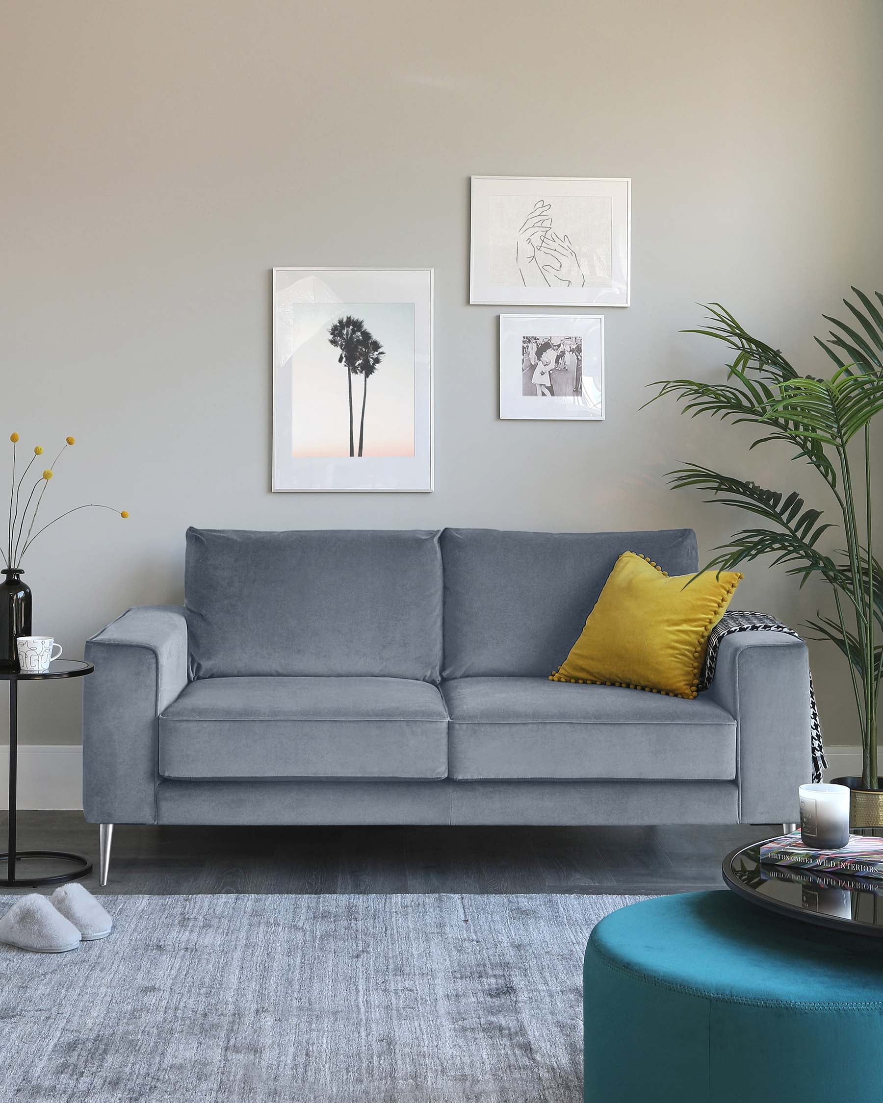 Bailey 3 Seater Grey Velvet Sofa