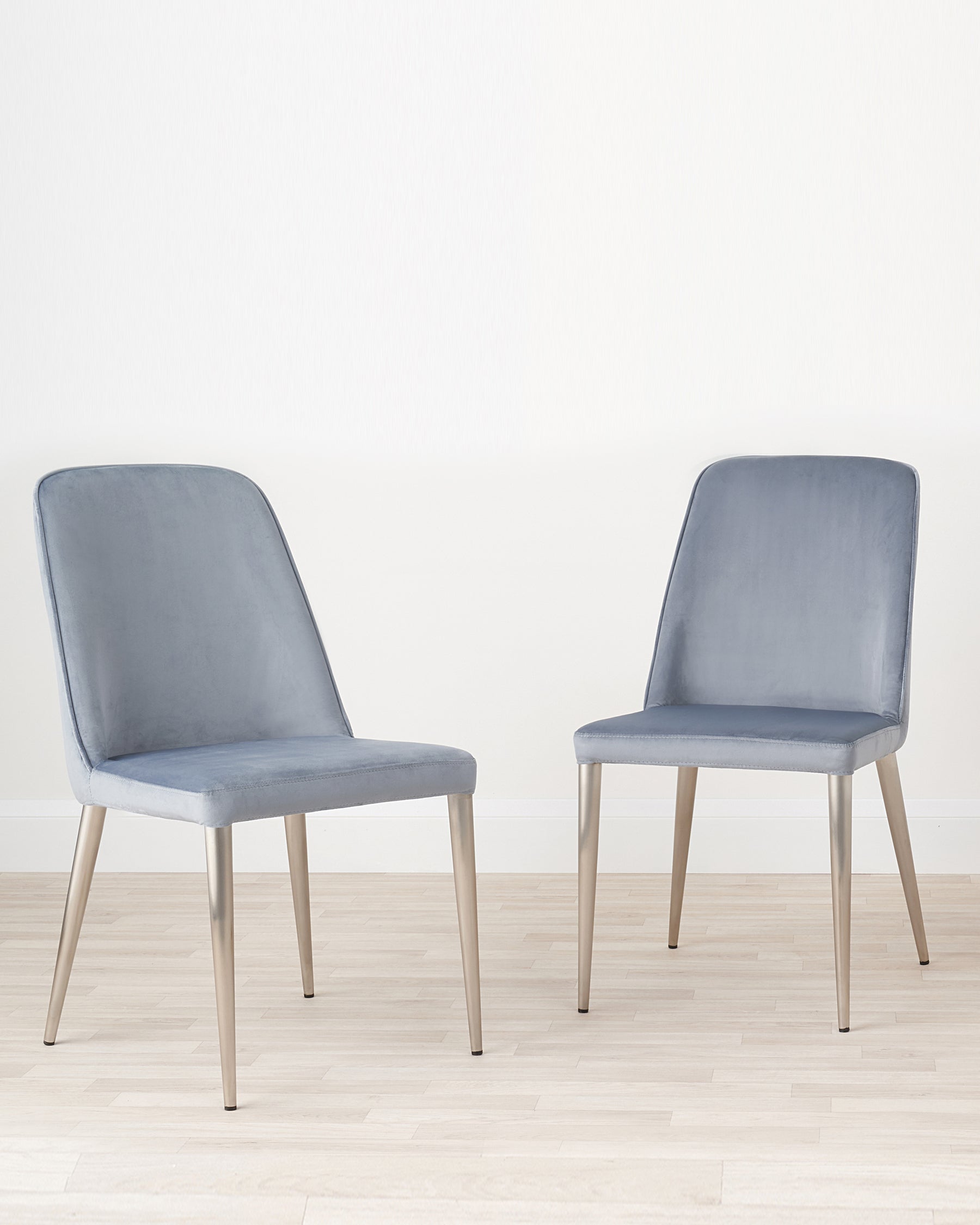 Bay Blue Grey Velvet And Brushed Steel Chair - Set Of 2