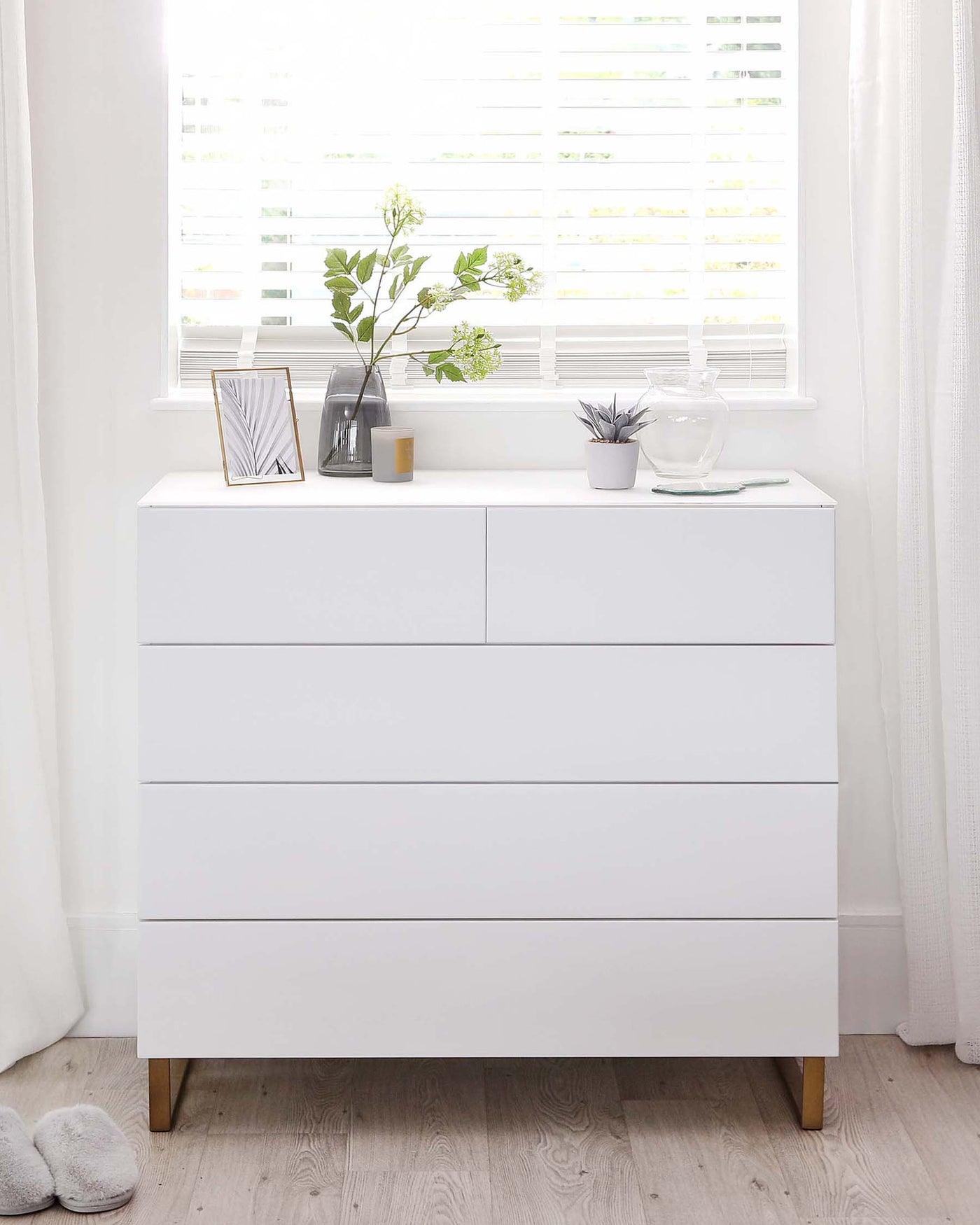 Benton White Chest Of Drawers With Brass Legs