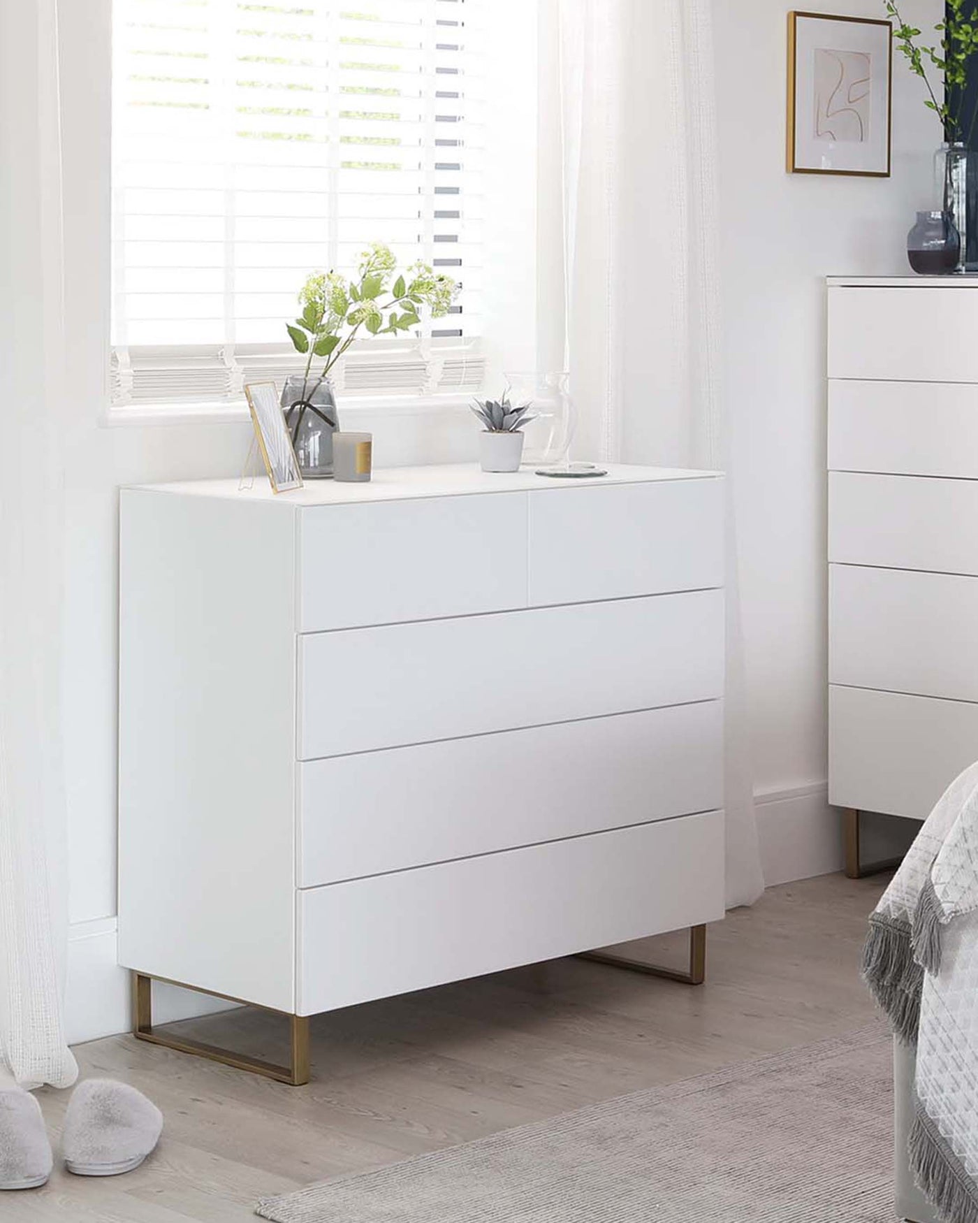 Benton White Chest Of Drawers With Brass Legs